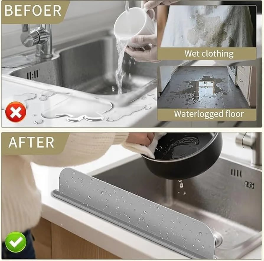 Silicone Sink Splash Guard | Flexible Water Stopper for Kitchen & Bathroom Sinks | Prevents Splashes & Spills - Without Suction